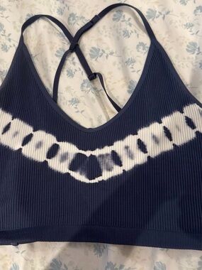 aerie Navy and White Ribbed Tie-Dye Bralette